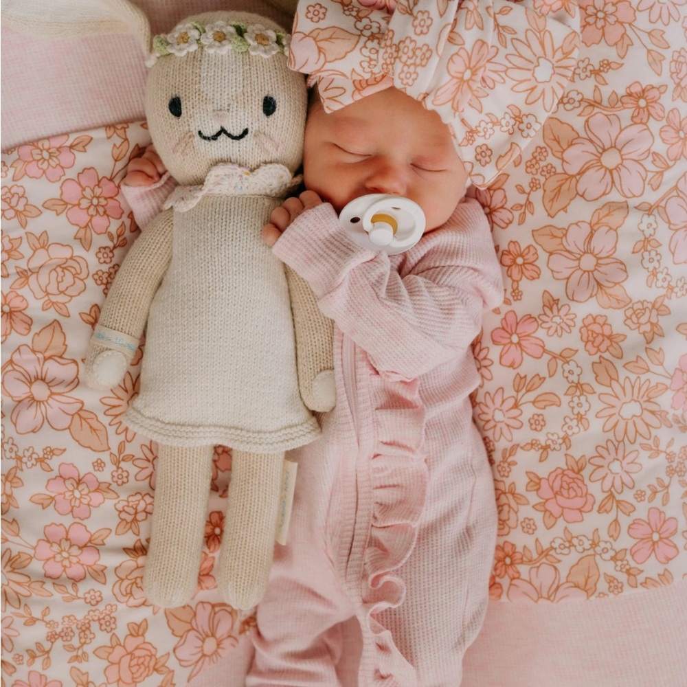 Little & Fern Frill Zip Romper | Baby Pink Marle Waffle 0-3 M